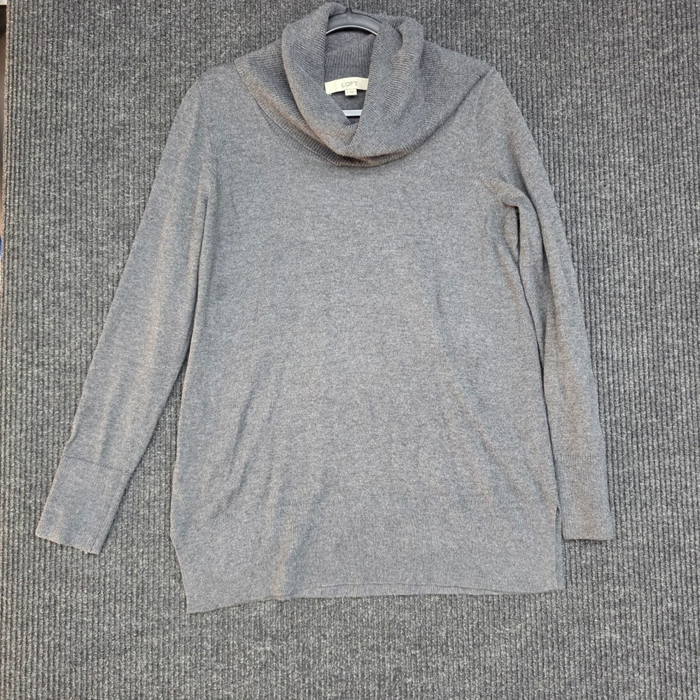 LOFT Womens Gray Cowl Neck Tunic Sweater Long Sleeve Knit Size M 498494